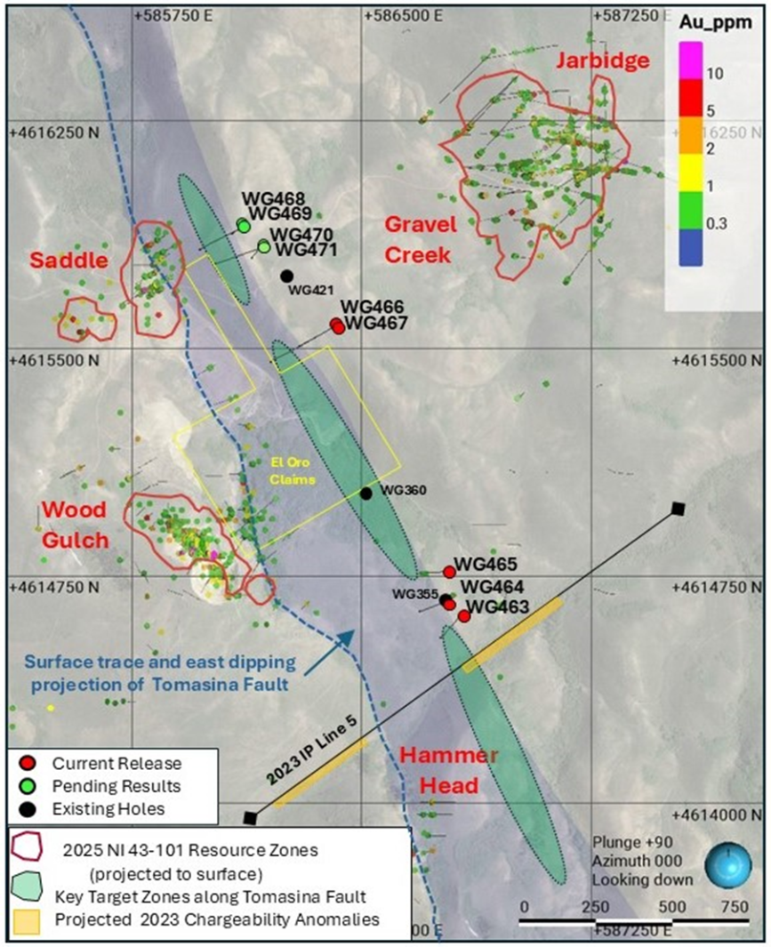 2025 Reverse Circulation holes and key target areas in relation to the 2.5-kilometer-long Tomasina Structural Trend