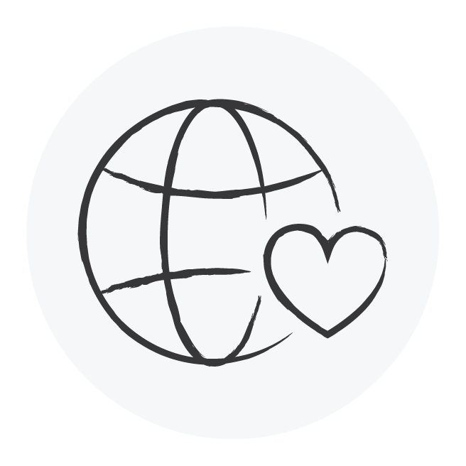outline of earth with a heart next to it